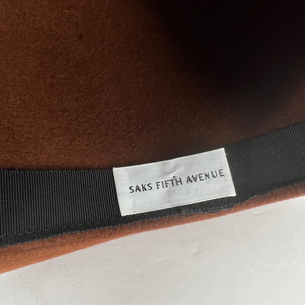 SAKS FIFTH AVENUE Hat Womens Cashmere Wool Camel hair Wide brim Black Ribbon OS - Picture 6 of 7